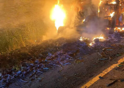 Tragedia en la Autopista Duarte: Mueren calcinadas 4 personas y una resulta herida en accidente en el km 56