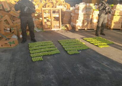 Incautan cargamento de presunta cocaína camuflada en guineos de porcelana en Puerto de Manzanillo