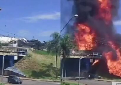 Impactante accidente en Arapoti, Paraná, Brasil: Camión se estrella contra tráiler, se incendia y conductor salta desde un puente para salvar su vida