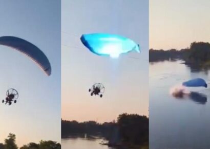 Impactante: Parapente choca con cables eléctricos y cae al río… ¡sobrevive de milagro!
