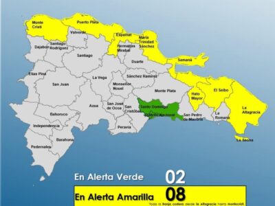 COE coloca ocho provincias en alerta amarilla y mantiene al Gran Santo Domingo en verde por efectos del huracán Erin