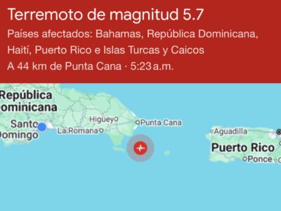 Sismo de magnitud 5.7 sacude el este de República Dominicana y se siente en varias provincias