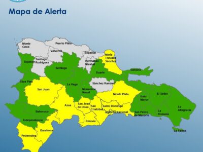 COE mantiene 10 provincias y el Distrito Nacional en alerta amarilla por posibles aguaceros