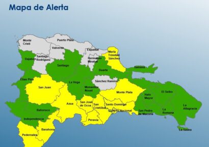 COE mantiene 10 provincias y el Distrito Nacional en alerta amarilla por posibles aguaceros