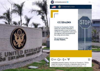 Embajada de EE.UU. advierte sobre videos de “coyotes”: “Es una trampa”