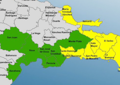 COE declara alerta amarilla en 9 provincias y el Distrito Nacional por lluvias