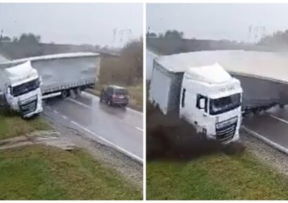 [VIDEO FUERTE] Camión pierde el control y aplasta un coche en Rumanía