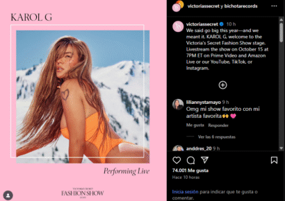 Karol G se suma al Victoria’s Secret Fashion Show 2025