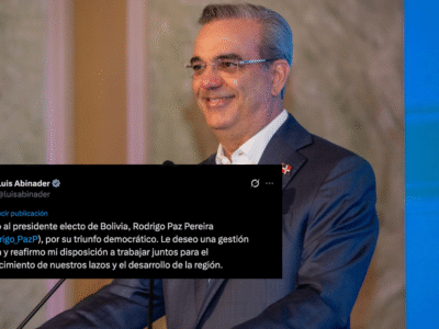 Luis Abinader felicita a Rodrigo Paz por su victoria presidencial en Bolivia