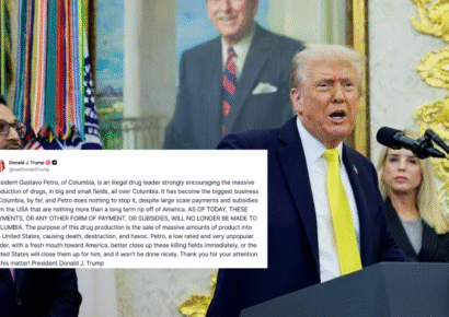 Trump suspende ayuda a Colombia y acusa a Petro de liderar el narcotráfico