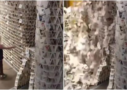 Niña derrumba escultura de más de 60.000 posavasos en Alemania