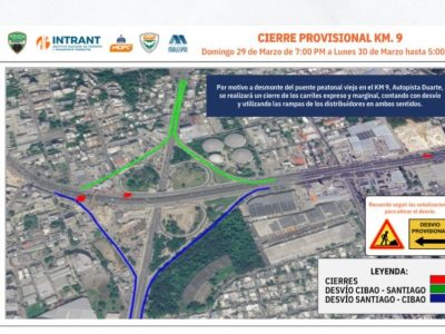 MOPC cerrará vías del Km 9 de la autopista Duarte para retirar antiguo puente peatonal