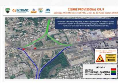 MOPC cerrará vías del Km 9 de la autopista Duarte para retirar antiguo puente peatonal