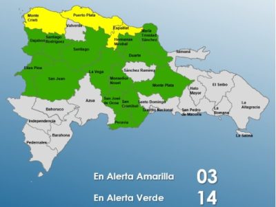 COE coloca tres provincias en alerta amarilla y mantiene 14 en verde por lluvias