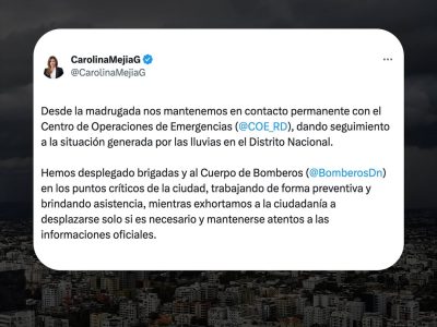 Alcaldesa del DN mantiene contacto constante con el COE ante lluvias