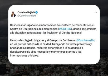 Alcaldesa del DN mantiene contacto constante con el COE ante lluvias