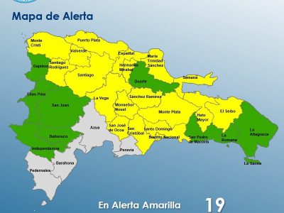 COE mantiene 18 provincias y el Distrito Nacional en alerta amarilla por lluvias
