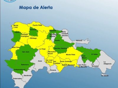 COE extiende alerta amarilla a 11 provincias y el DN por lluvias fuertes, y mantiene 10 en alerta verde