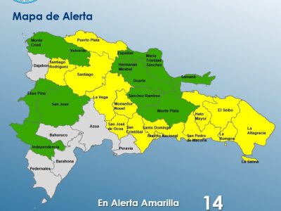 COE coloca 14 provincias en alerta amarilla y 12 en verde por efectos de una vaguada