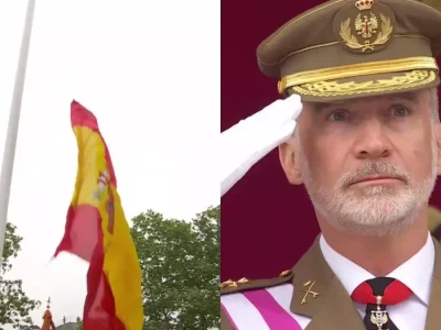 Caída de la bandera sorprende a Felipe VI en desfile de Vigo