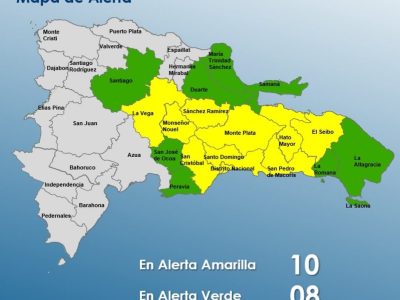 COE coloca 9 provincias y el Distrito Nacional en alerta amarilla por vaguada y onda tropical