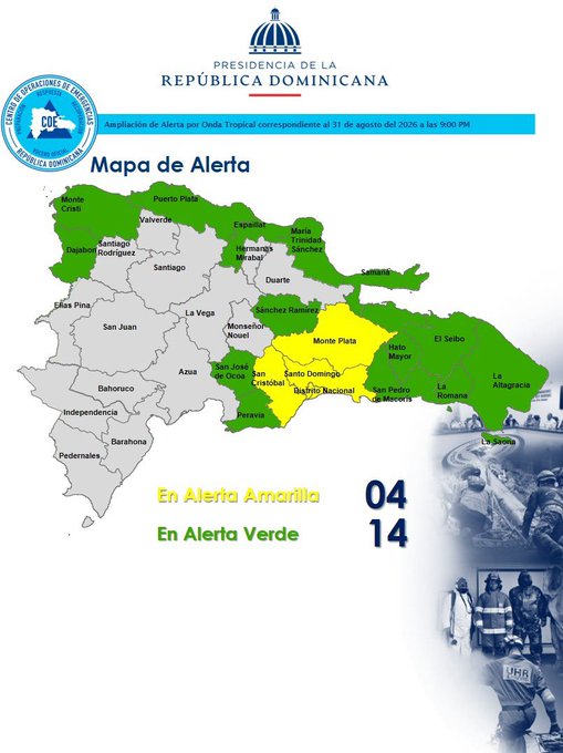 COE eleva a 18 provincias bajo alerta por onda tropical