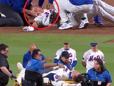 Jared Young sale en camilla tras golpe en la cabeza durante juego de Mets