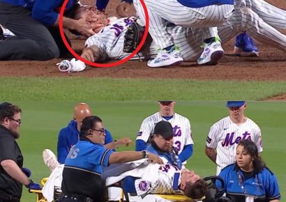 Jared Young sale en camilla tras golpe en la cabeza durante juego de Mets