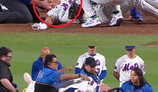 Jared Young sale en camilla tras golpe en la cabeza durante juego de Mets