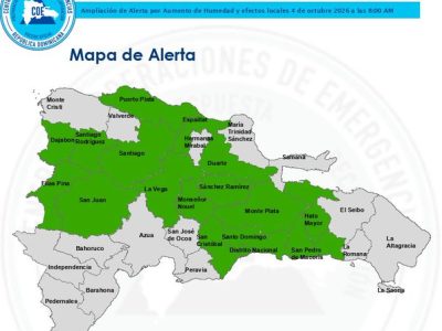 COE mantiene 16 provincias y el Distrito Nacional en alerta verde
