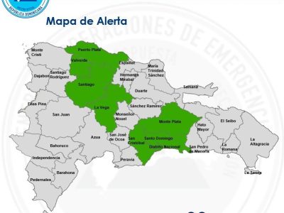 COE mantiene ocho provincias y el Distrito Nacional en alerta verde por lluvias