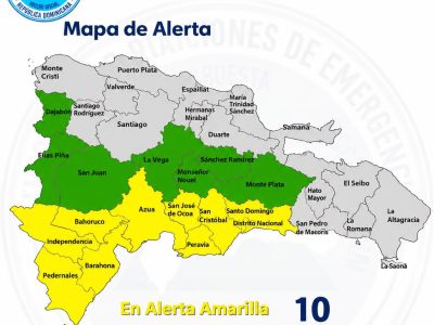 COE mantiene 10 demarcaciones en alerta amarilla por lluvias
