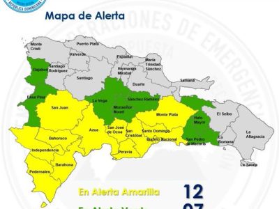 COE mantiene 13 demarcaciones en alerta amarilla por lluvias